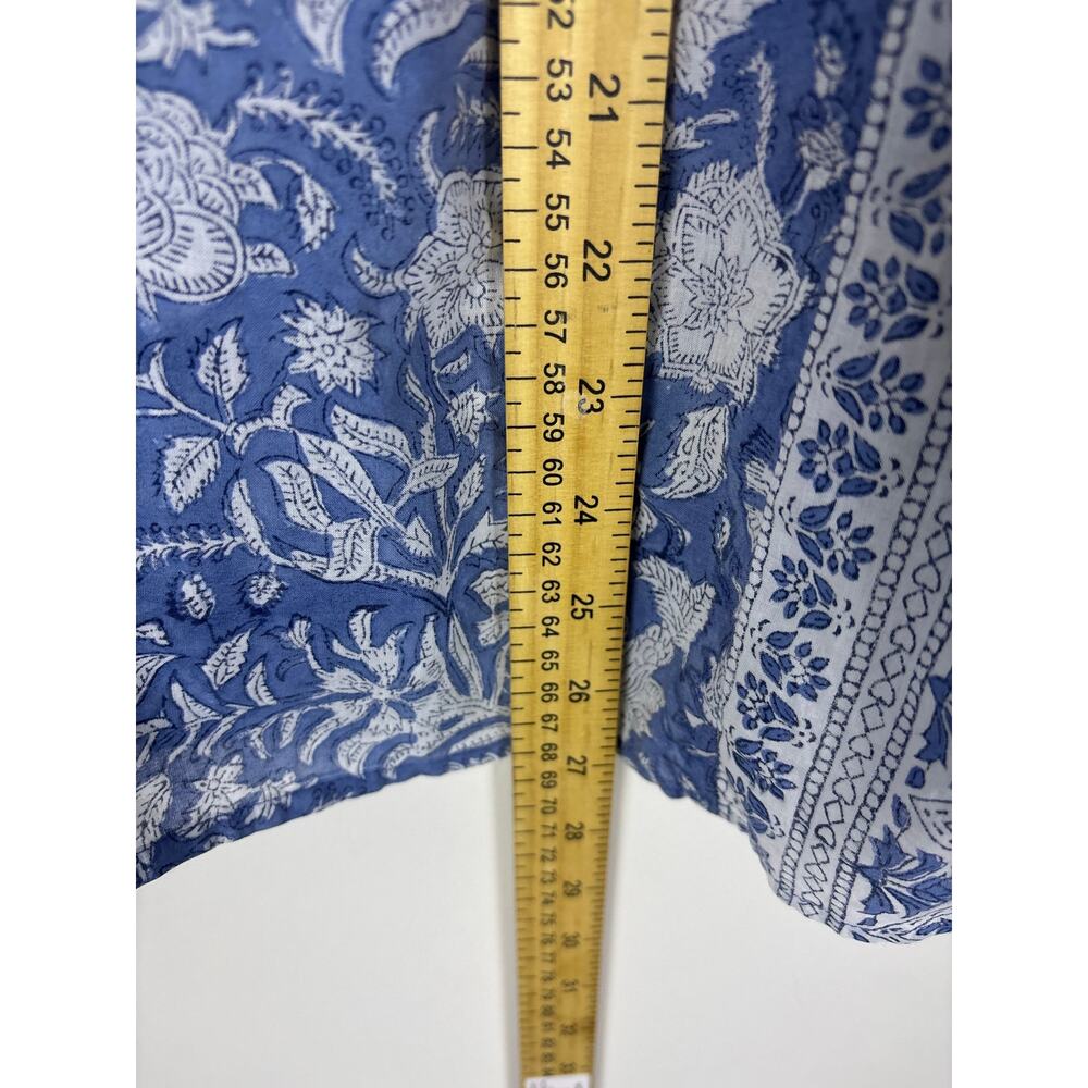 Pure Jill J Jill Womens XL Blue White Floral Border Print Cotton Blouse Boho - Picture 3 of 7